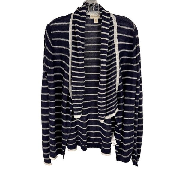Cynthia Rowley Navy Blue White Striped Linen Lightweight Sweater Women's Lrg EUC - Picture 1 of 8